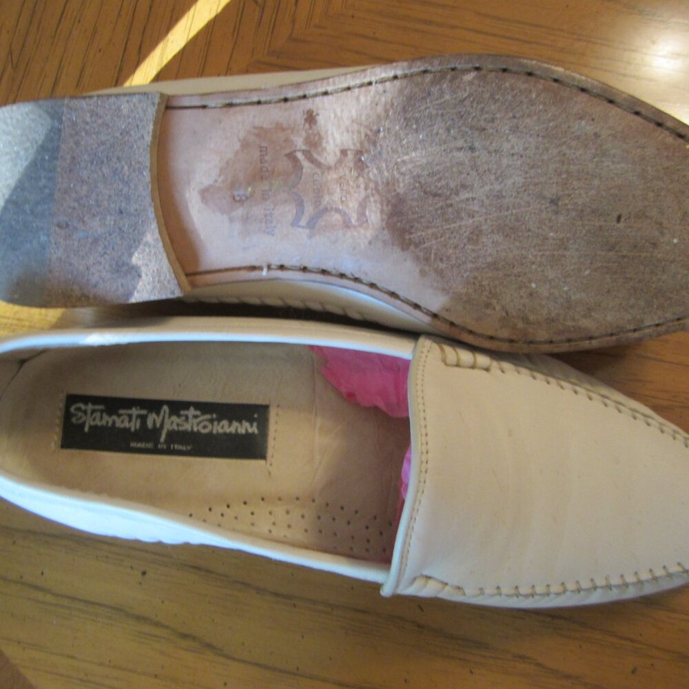 STAMATI MASTROIANNI Ivory Leather Hand Made ITALY Loafers Men's Sz.8 - Picture 9 of 11